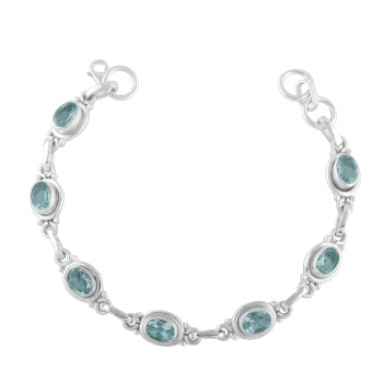 Elegant pure silver handcrafted blue topaz sterling silver bracelet for girls